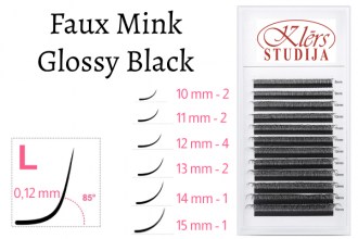 Lashes, Faux Mink, Glossy Black, L12M, 12 Rows, 10-15